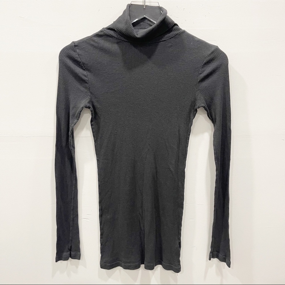 Michael Stars Supima Cotton Ribbed Turtleneck Grey One Size